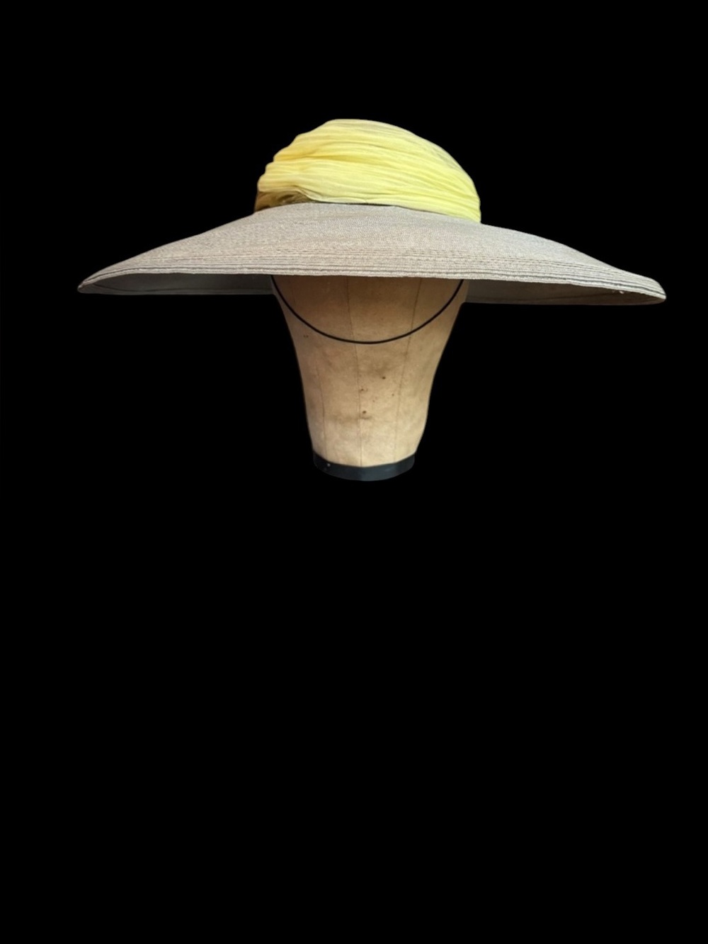 1950s L.S. Ayres‎ Open Crown Surrounded w/Green & Yellow Scarf Wide Brim Sun Hat - Picture 2 of 7